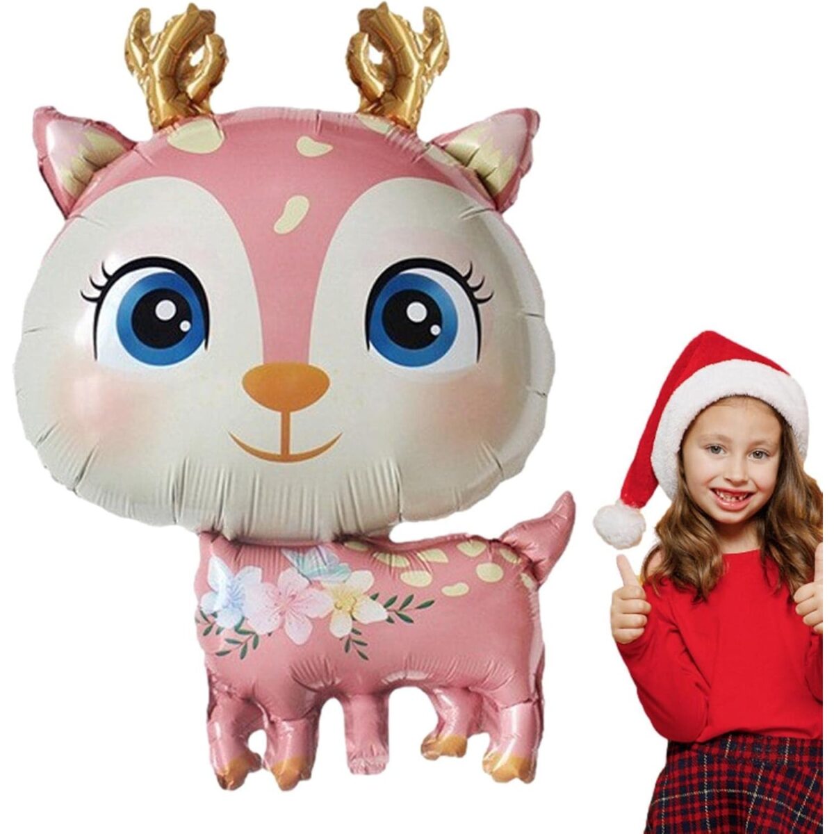 Balon din Folie Metalizata, Embo, Mini Figurine, Model Cerb, Tematica Aniversare, 49x74.5 cm, Ambalaj Individual, Pai Inclus, Umflare cu Aer sau Heliu, Roz - imagine 3