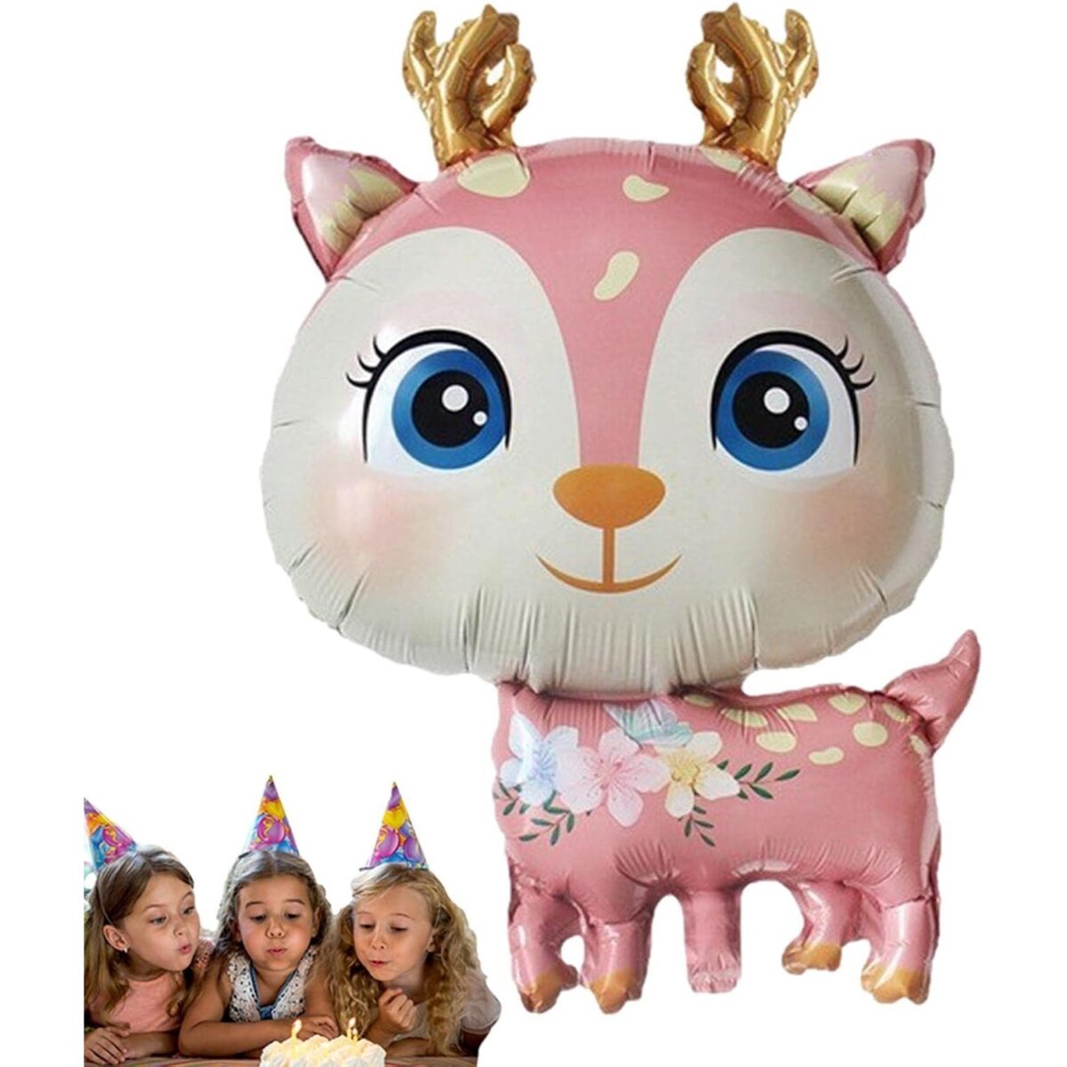 Balon din Folie Metalizata, Embo, Mini Figurine, Model Cerb, Tematica Aniversare, 49x74.5 cm, Ambalaj Individual, Pai Inclus, Umflare cu Aer sau Heliu, Roz - imagine 5