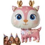Balon din Folie Metalizata, Embo, Mini Figurine, Model Cerb, Tematica Aniversare, 49x74.5 cm, Ambalaj Individual, Pai Inclus, Umflare cu Aer sau Heliu, Roz - imagine 5