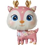 Balon din Folie Metalizata, Embo, Mini Figurine, Model Cerb, Tematica Aniversare, 49x74.5 cm, Ambalaj Individual, Pai Inclus, Umflare cu Aer sau Heliu, Roz