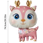 Balon din Folie Metalizata, Embo, Mini Figurine, Model Cerb, Tematica Aniversare, 49x74.5 cm, Ambalaj Individual, Pai Inclus, Umflare cu Aer sau Heliu, Roz - imagine 7