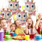 Balon din Folie Metalizata, Embo, Mini Figurine, Model Cerb, Tematica Aniversare, 49x74.5 cm, Ambalaj Individual, Pai Inclus, Umflare cu Aer sau Heliu, Roz - imagine 8