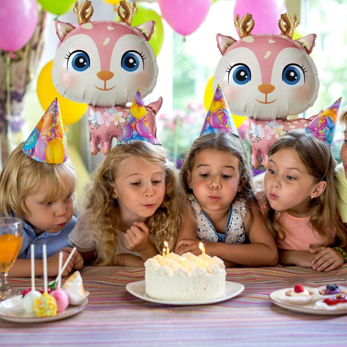 Balon din Folie Metalizata, Embo, Mini Figurine, Model Cerb, Tematica Aniversare, 49x74.5 cm, Ambalaj Individual, Pai Inclus, Umflare cu Aer sau Heliu, Roz - imagine 9