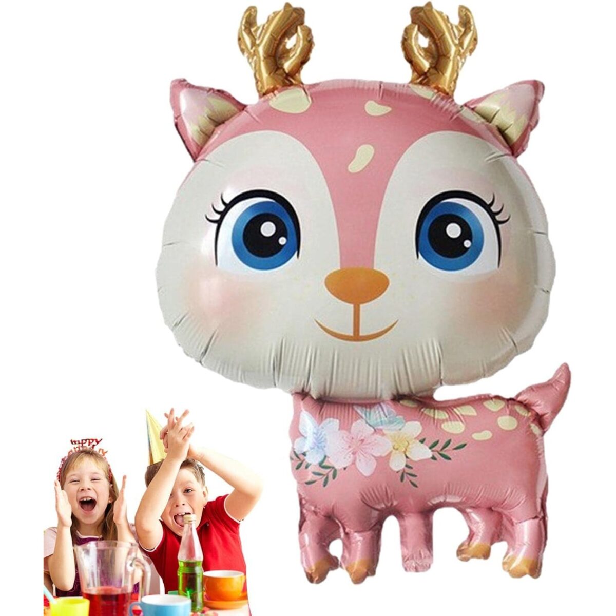 Balon din Folie Metalizata, Embo, Mini Figurine, Model Cerb, Tematica Aniversare, 49x74.5 cm, Ambalaj Individual, Pai Inclus, Umflare cu Aer sau Heliu, Roz - imagine 10