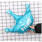 Balon din Folie Metalizata, Embo, Mini Figurine, Model Coroana de Print, Tematica Aniversare, 42x38 cm, Ambalaj Individual, Pai Inclus, Umflare cu Aer sau Heliu, Albastru - imagine 3