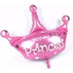 Balon din Folie Metalizata, Embo, Mini Figurine, Model Coroana de Printesa, Tematica Aniversare, 42x38 cm, Ambalaj Individual, Pai Inclus, Umflare cu Aer sau Heliu, Roz - imagine 2