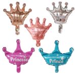 Balon din Folie Metalizata, Embo, Mini Figurine, Model Coroana de Printesa, Tematica Aniversare, 42x38 cm, Ambalaj Individual, Pai Inclus, Umflare cu Aer sau Heliu, Roz - imagine 6