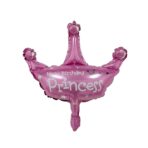 Balon din Folie Metalizata, Embo, Mini Figurine, Model Coroana de Printesa, Tematica Aniversare, 42x38 cm, Ambalaj Individual, Pai Inclus, Umflare cu Aer sau Heliu, Roz
