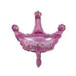 Balon din Folie Metalizata, Embo, Mini Figurine, Model Coroana de Printesa, Tematica Aniversare, 42x38 cm, Ambalaj Individual, Pai Inclus, Umflare cu Aer sau Heliu, Roz