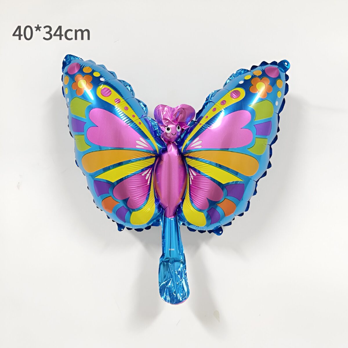 Balon din Folie Metalizata Embo, Mini Figurine, Model Fluturaș, 40x34cm, Ambalaj Individual, Pai Inclus, Umflare cu Aer si Heliu, Multicolor - imagine 2