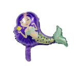 Balon din Folie Metalizata, Embo, Mini Figurine, Model Sirena cu Par Mov, Tematica Aniversare, 39x37 cm, Ambalaj Individual, Pai Inclus, Umflare cu Aer sau Heliu, Multicolor
