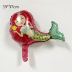 Balon din Folie Metalizata, Embo, Mini Figurine, Model Sirena cu Par Rosu, Tematica Aniversare, 39x37 cm, Ambalaj Individual, Pai Inclus, Umflare cu Aer sau Heliu, Multicolor - imagine 2