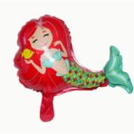 Balon din Folie Metalizata, Embo, Mini Figurine, Model Sirena cu Par Rosu, Tematica Aniversare, 39x37 cm, Ambalaj Individual, Pai Inclus, Umflare cu Aer sau Heliu, Multicolor - imagine 3