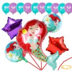 Balon din Folie Metalizata, Embo, Mini Figurine, Model Sirena cu Par Rosu, Tematica Aniversare, 39x37 cm, Ambalaj Individual, Pai Inclus, Umflare cu Aer sau Heliu, Multicolor - imagine 5