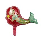 Balon din Folie Metalizata, Embo, Mini Figurine, Model Sirena cu Par Rosu, Tematica Aniversare, 39x37 cm, Ambalaj Individual, Pai Inclus, Umflare cu Aer sau Heliu, Multicolor