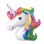 Balon din Folie Metalizata, Embo, Mini Figurine, Model Unicorn, Tematica Aniversare, 108x88 cm, Ambalaj Individual, Pai Inclus, Umflare cu Aer sau Heliu, Multicolor