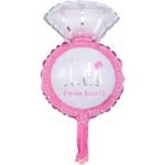 Balon din Folie Metalizata, Embo, Mini Figurine Nunta, Model Inel de Logodna, Tematica Cerere in Casatorie, 46x23 cm, Ambalaj Individual, Pai Inclus, Umflare cu Aer sau Heliu, Roz
