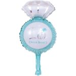 Balon din Folie Metalizata, Embo, Mini Figurine Nunta, Model Inel de Logodna, Tematica Cerere in Casatorie, 46x23 cm, Ambalaj Individual, Pai Inclus, Umflare cu Aer sau Heliu, Albastru