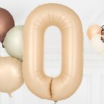 Balon din Folie Metalizata, Embo, Model Cifra 0, 100 cm, Ambalaj Individual, Pai Inclus, Crem - imagine 4