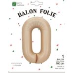 Balon din Folie Metalizata, Embo, Model Cifra 0, 100 cm, Ambalaj Individual, Pai Inclus, Crem - imagine 5