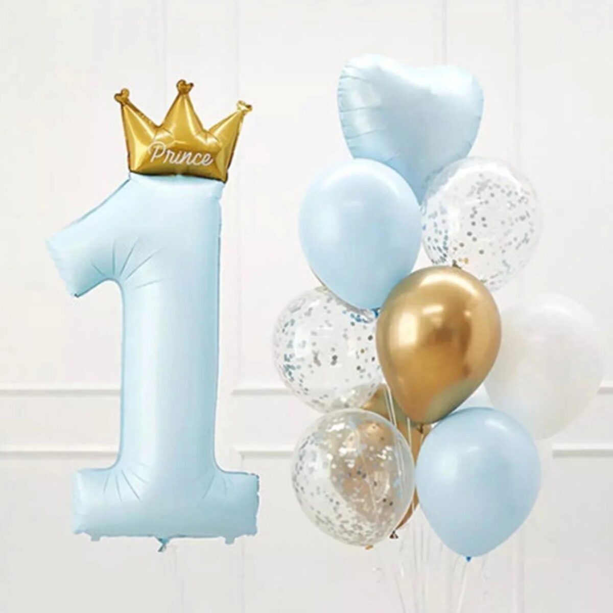 Balon din Folie Metalizata, Embo, Figurina Cifra 1, Model Coroana Print, 91 cm, Ambalaj Individual, Pai inclus, Umflare cu Aer sau Heliu, Albastru - imagine 4