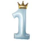 Balon din Folie Metalizata, Embo, Figurina Cifra 1, Model Coroana Print, 91 cm, Ambalaj Individual, Pai inclus, Umflare cu Aer sau Heliu, Albastru