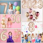 Balon din Folie Metalizata, Embo, Figurina Cifra, Model 2, Tema Aniversare 100 cm, Ambalaj Individual, Pai Inclus, Umflare cu Aer sau Heliu, Crem - imagine 2