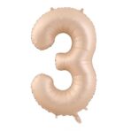 Balon din Folie Metalizata, Embo, Figurina Cifra, Model 3, Tema Aniversare 100 cm, Ambalaj Individual, Pai Inclus, Umflare cu Aer sau Heliu, Crem