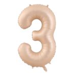 Balon din Folie Metalizata, Embo, Figurina Cifra, Model 3, Tema Aniversare 100 cm, Ambalaj Individual, Pai Inclus, Umflare cu Aer sau Heliu, Crem