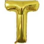 Balon Folie Metalizata Litera T, Embo, 40 cm, Umflati cu Heliu sau Aer, Ambalaj Individual, Pai inclus, Auriu