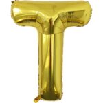 Balon Folie Metalizata Litera T, Embo, 40 cm, Umflati cu Heliu sau Aer, Ambalaj Individual, Pai inclus, Auriu