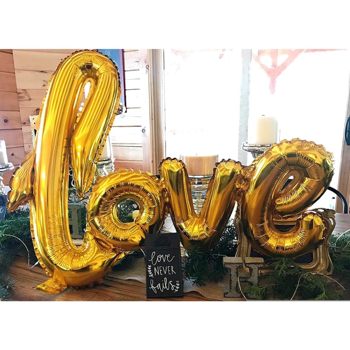 Balon din Folie Metalizata, Embo, Model Love scris de mana, 102x65 cm, Tematica Ziua Îndrăgostiților, Ambalaj Individual, Pai Inclus, Umflare cu Aer sau Heliu, Auriu - imagine 2