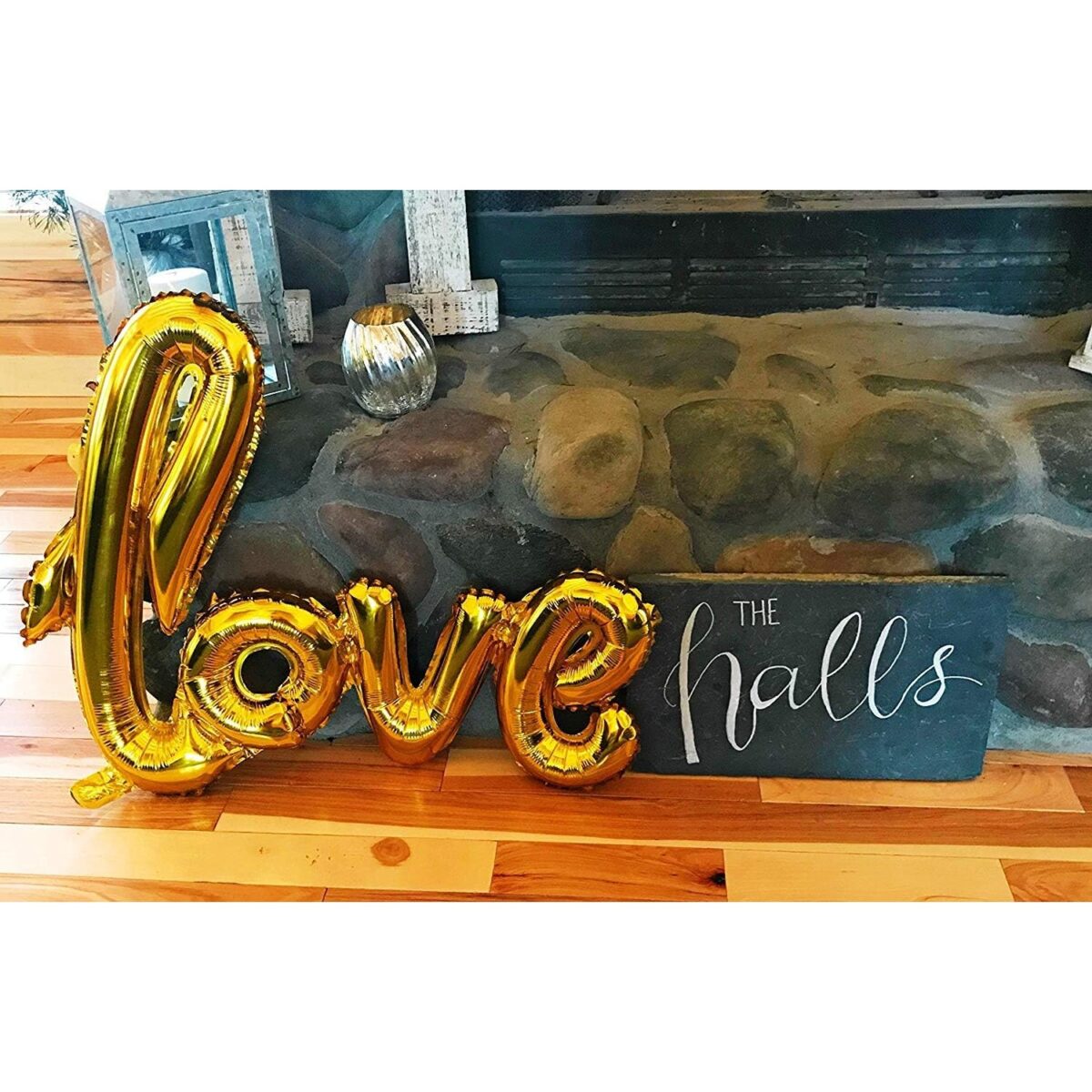 Balon din Folie Metalizata, Embo, Model Love scris de mana, 102x65 cm, Tematica Ziua Îndrăgostiților, Ambalaj Individual, Pai Inclus, Umflare cu Aer sau Heliu, Auriu - imagine 3