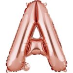 Balon Folie Metalizata Litera A, Embo, 40 cm, Umflati cu Heliu sau Aer, Ambalaj Individual, Pai inclus, Rose Gold