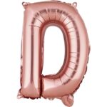 Balon Folie Metalizata Litera D, Embo, 40 cm, Umflati cu Heliu sau Aer, Ambalaj Individual, Pai inclus, Rose Gold