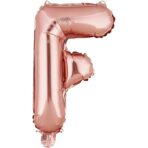 Balon Folie Metalizata Litera F, Embo, 40 cm, Umflati cu Heliu sau Aer, Ambalaj Individual, Pai inclus, Rose Gold