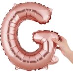 Balon Folie Metalizata Litera G, Embo, 40 cm, Umflati cu Heliu sau Aer, Ambalaj Individual, Pai inclus, Rose Gold - imagine 6