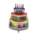 Balon din Folie Metalizata, Embo, Model Tort cu 3 Straturi, Balon Aniversar, Model Birthday Cake, 102x62 cm, Ambalaj Individual, Pai inclus, Umflare cu Aer sau Heliu, Multicolor