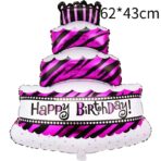 Balon din Folie Metalizata, Embo, Model Tort cu 4 Straturi, Balon Aniversar, Model Happy Birthday, 62x43 cm, Ambalaj Individual, Pai inclus, Umflare cu Aer sau Heliu, Mov - imagine 2