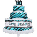 Balon din Folie Metalizata, Embo, Model Tort cu 4 Straturi, Balon Aniversar, Model Happy Birthday, 62x43 cm, Ambalaj Individual, Pai inclus,  Umflare cu Aer sau Heliu, Albastru