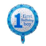 Balon din Folie Metalizata, Embo, Prima Aniversare, Model First Birthday Boy, 45 cm, Ambalaj Individual, Pai Inclus, Umflare cu Aer sau Heliu, Albastru - imagine 2