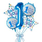 Balon din Folie Metalizata, Embo, Prima Aniversare, Model First Birthday Boy, 45 cm, Ambalaj Individual, Pai Inclus, Umflare cu Aer sau Heliu, Albastru - imagine 3