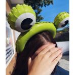 Balon din Folie Metalizata, Embo, Tip Coronita cu Urechi, Model Broasca, Ambalaj Individual, Pai Inclus, Umflare cu Aer sau Heliu, 28 x 31 cm, Verde - imagine 2