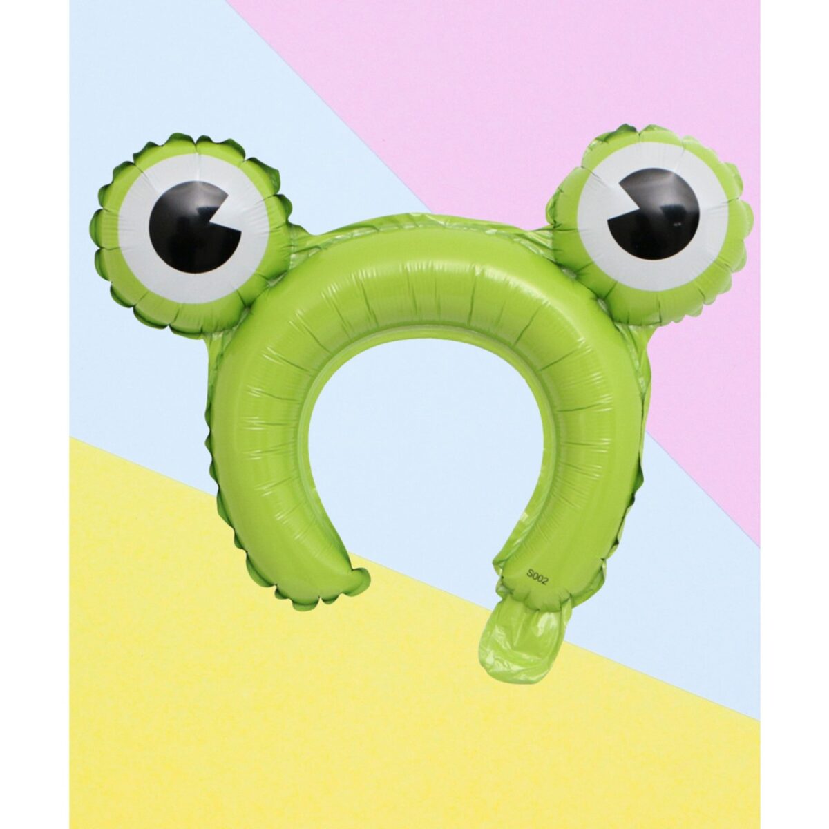 Balon din Folie Metalizata, Embo, Tip Coronita cu Urechi, Model Broasca, Ambalaj Individual, Pai Inclus, Umflare cu Aer sau Heliu, 28 x 31 cm, Verde - imagine 3