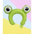 Balon din Folie Metalizata, Embo, Tip Coronita cu Urechi, Model Broasca, Ambalaj Individual, Pai Inclus, Umflare cu Aer sau Heliu, 28 x 31 cm, Verde - imagine 3