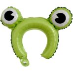 Balon din Folie Metalizata, Embo, Tip Coronita cu Urechi, Model Broasca, Ambalaj Individual, Pai Inclus, Umflare cu Aer sau Heliu, 28 x 31 cm, Verde