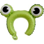 Balon din Folie Metalizata, Embo, Tip Coronita cu Urechi, Model Broasca, Ambalaj Individual, Pai Inclus, Umflare cu Aer sau Heliu, 28 x 31 cm, Verde