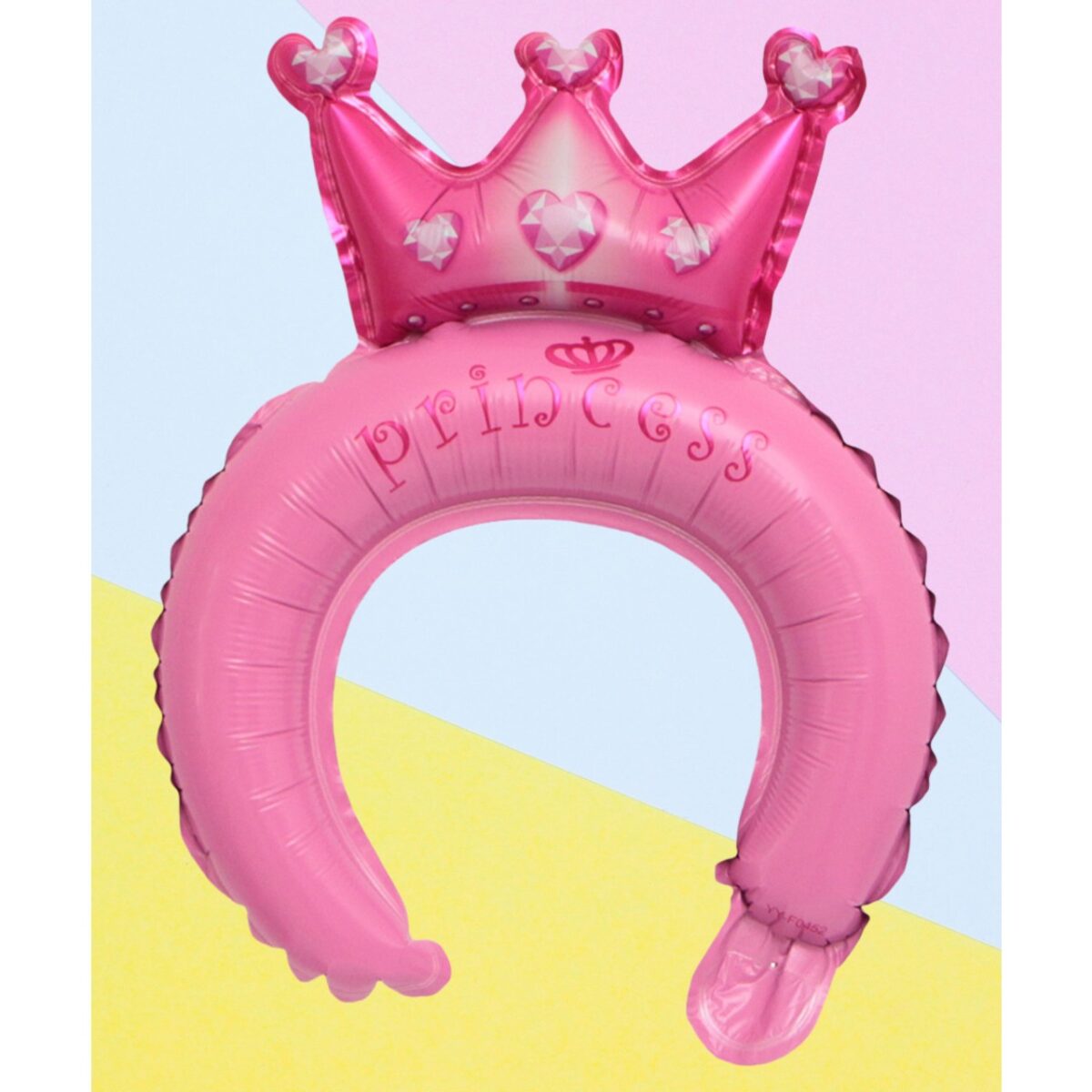 Balon din Folie Metalizata, Embo, Tip Coronita cu Urechi, Model Coronita de Printesa, Ambalaj Individual, Pai Inclus, Umflare cu Aer sau Heliu, 30 x 27 cm, Roz - imagine 5