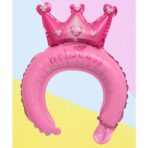 Balon din Folie Metalizata, Embo, Tip Coronita cu Urechi, Model Coronita de Printesa, Ambalaj Individual, Pai Inclus, Umflare cu Aer sau Heliu, 30 x 27 cm, Roz - imagine 5