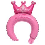 Balon din Folie Metalizata, Embo, Tip Coronita cu Urechi, Model Coronita de Printesa, Ambalaj Individual, Pai Inclus, Umflare cu Aer sau Heliu, 30 x 27 cm, Roz